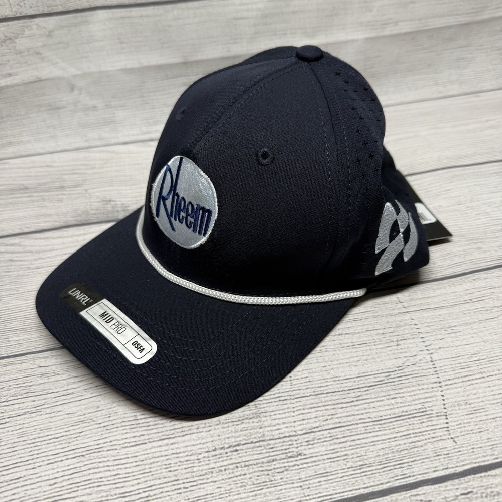 NWT UNRL Rheem Vented Rope Snapback Navy Blue *Logo* (c)